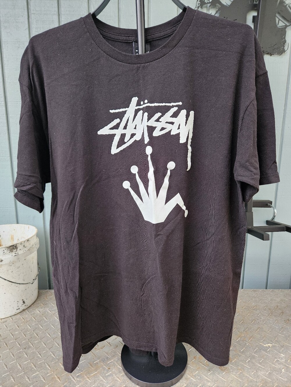 Stussy Black Tee with White Crown Logo